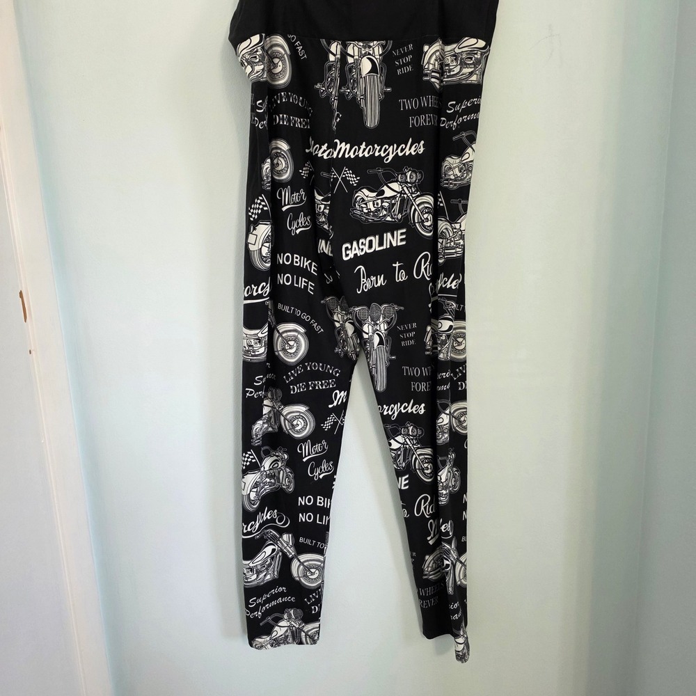 Curvy+ Womens Motorcycle Biker Print Leggings Black White Plus Size XL 2XL